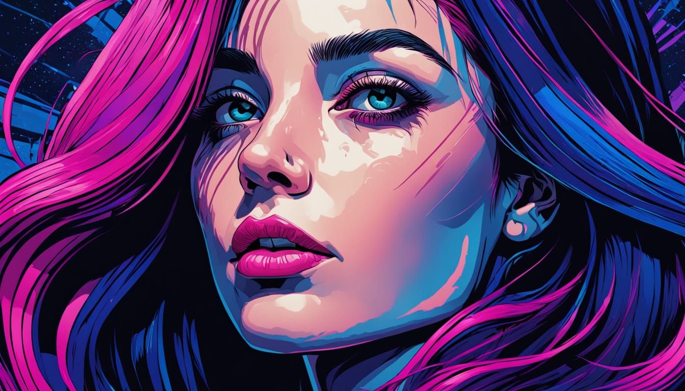 Pop Art Woman Portrait with Vivid Colors