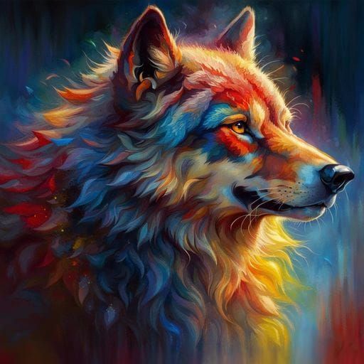 Colorful Wolf Portrait in Fantasy Art Style