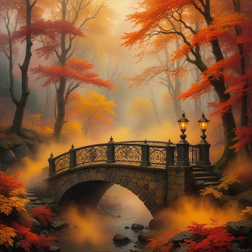 Mystical Bridge in Autumnal Haze