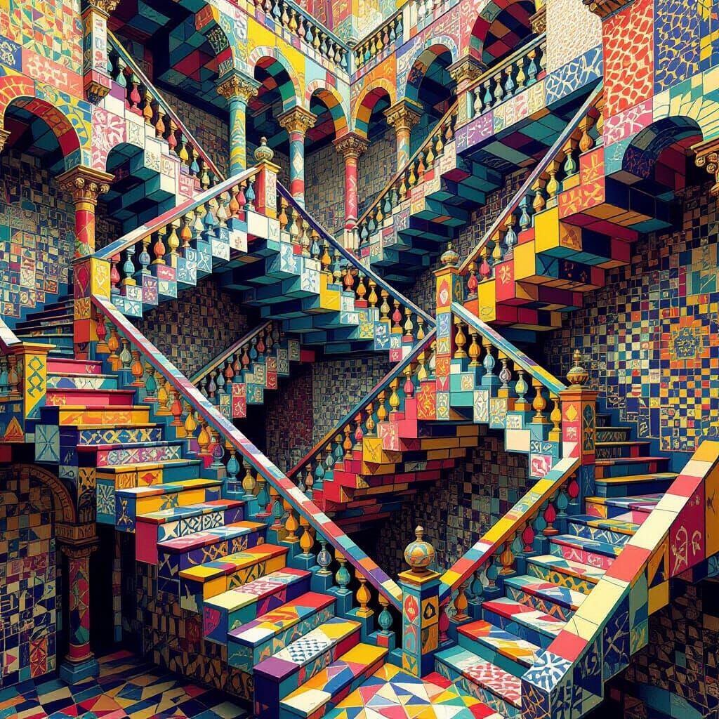 Kaleidoscopic Staircases in Impossible Geometry Style