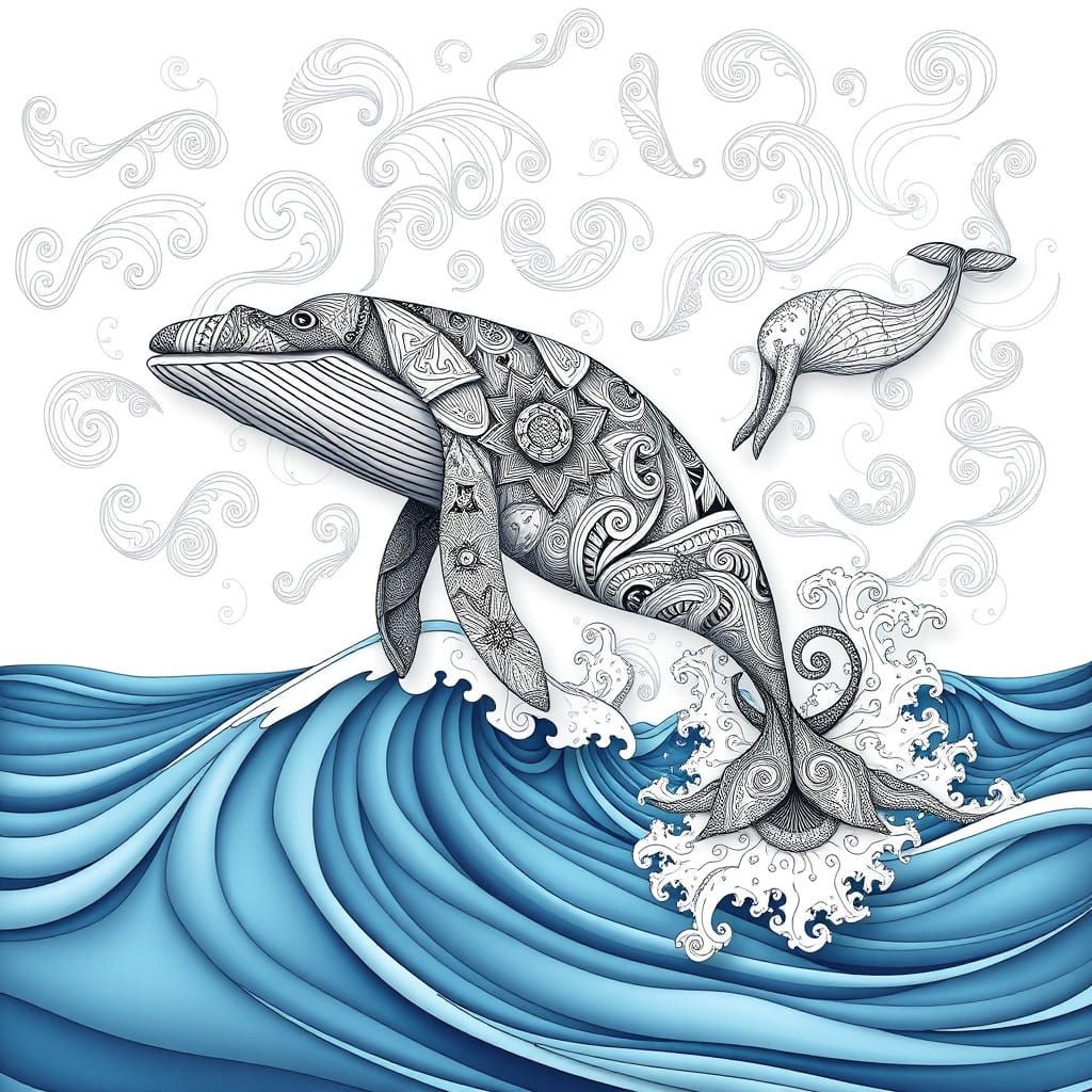 Whale in Zentangle-Inspired Fractal Patterns