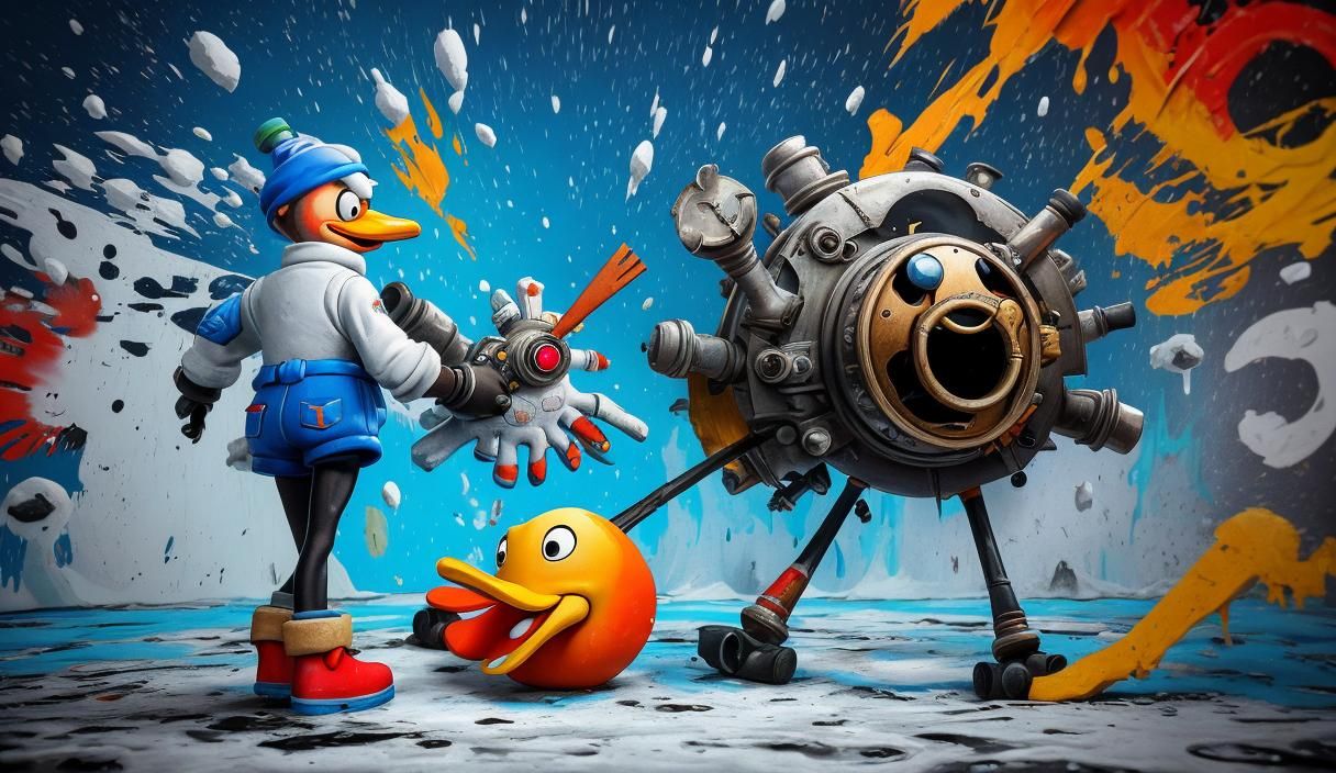Donald Duck in Steampunk Snow Globe Graffiti Art