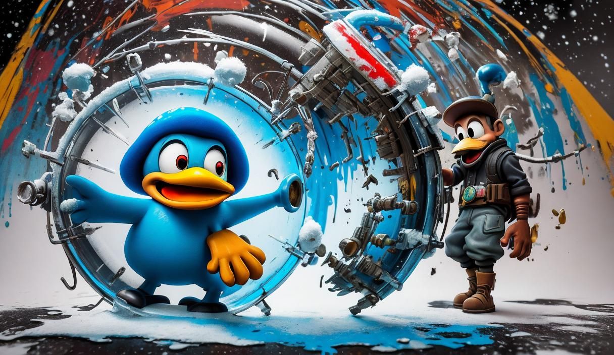 Donald Duck in Steampunk Snow Globe Graffiti Art