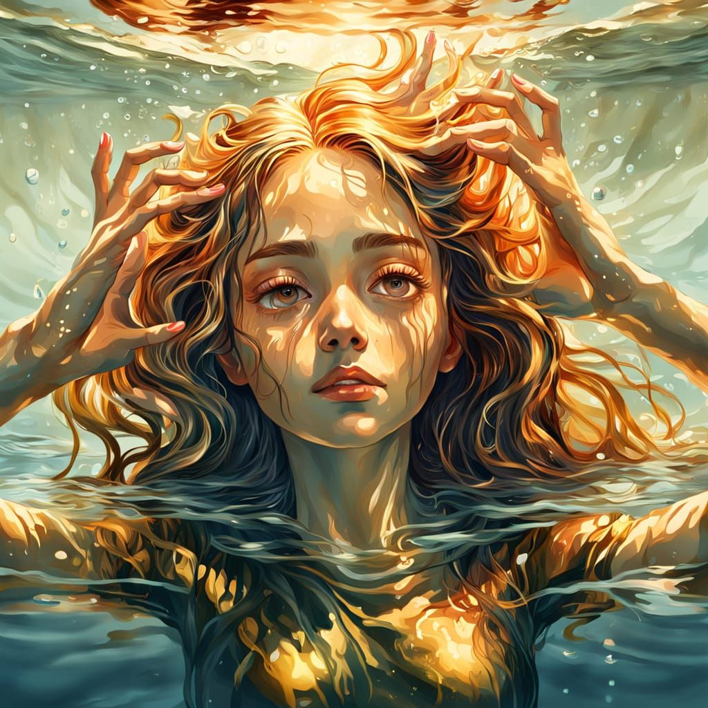 Surreal Woman in Water: Dreamlike Digital Portrait