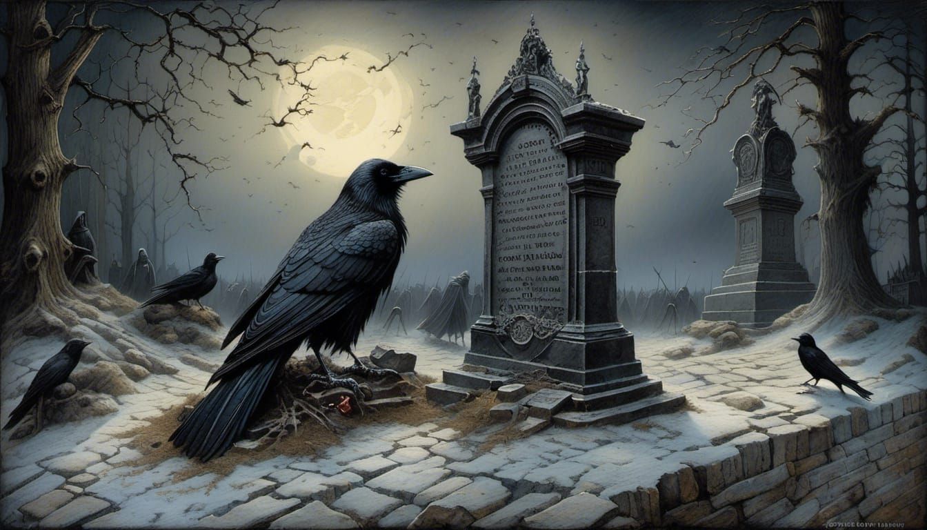 Fantasy Horror Trompe L'oeil Painting with Crow