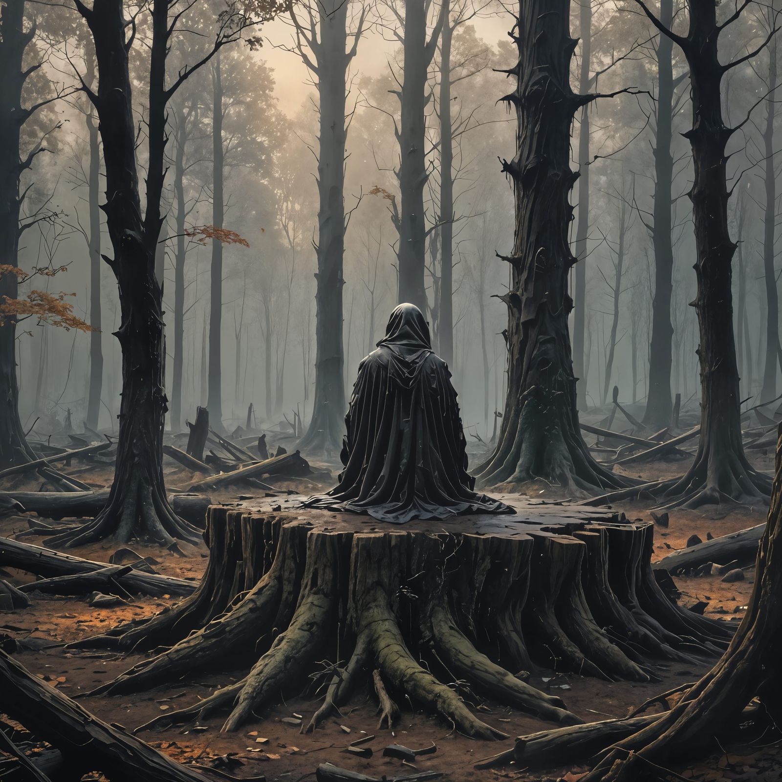 Lonely Ghost in Forest, Matte Painting Style