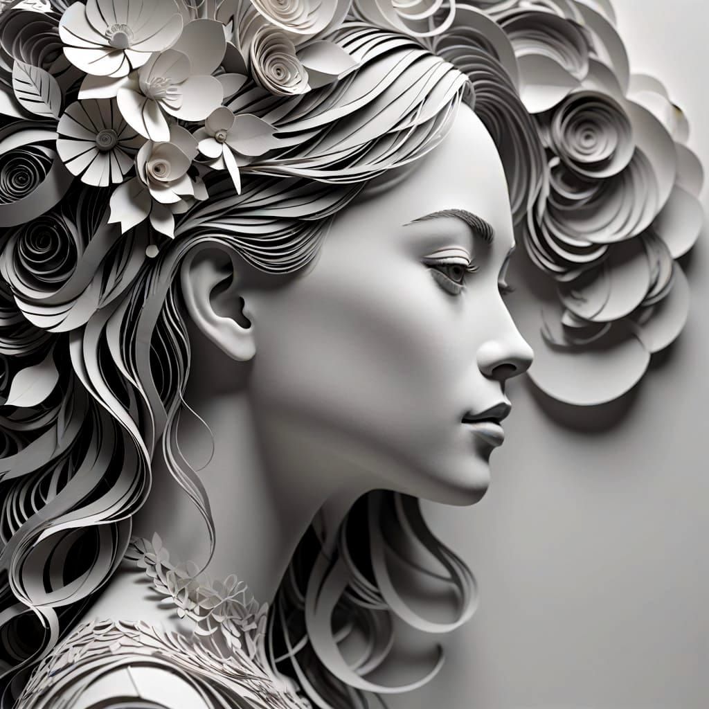 Papercraft Woman: 3D Rendered Portrait