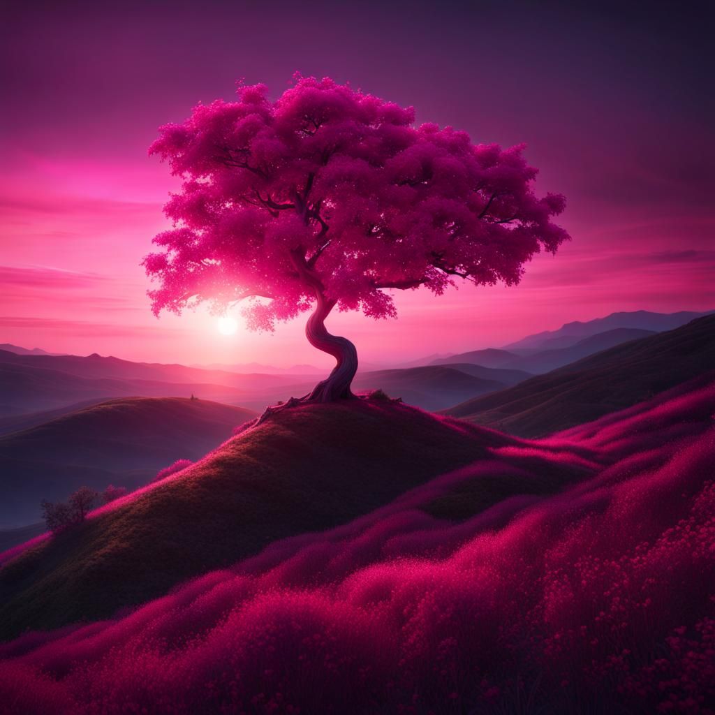 Mystical Pink Tree Sunset: 8k Fantasy Art
