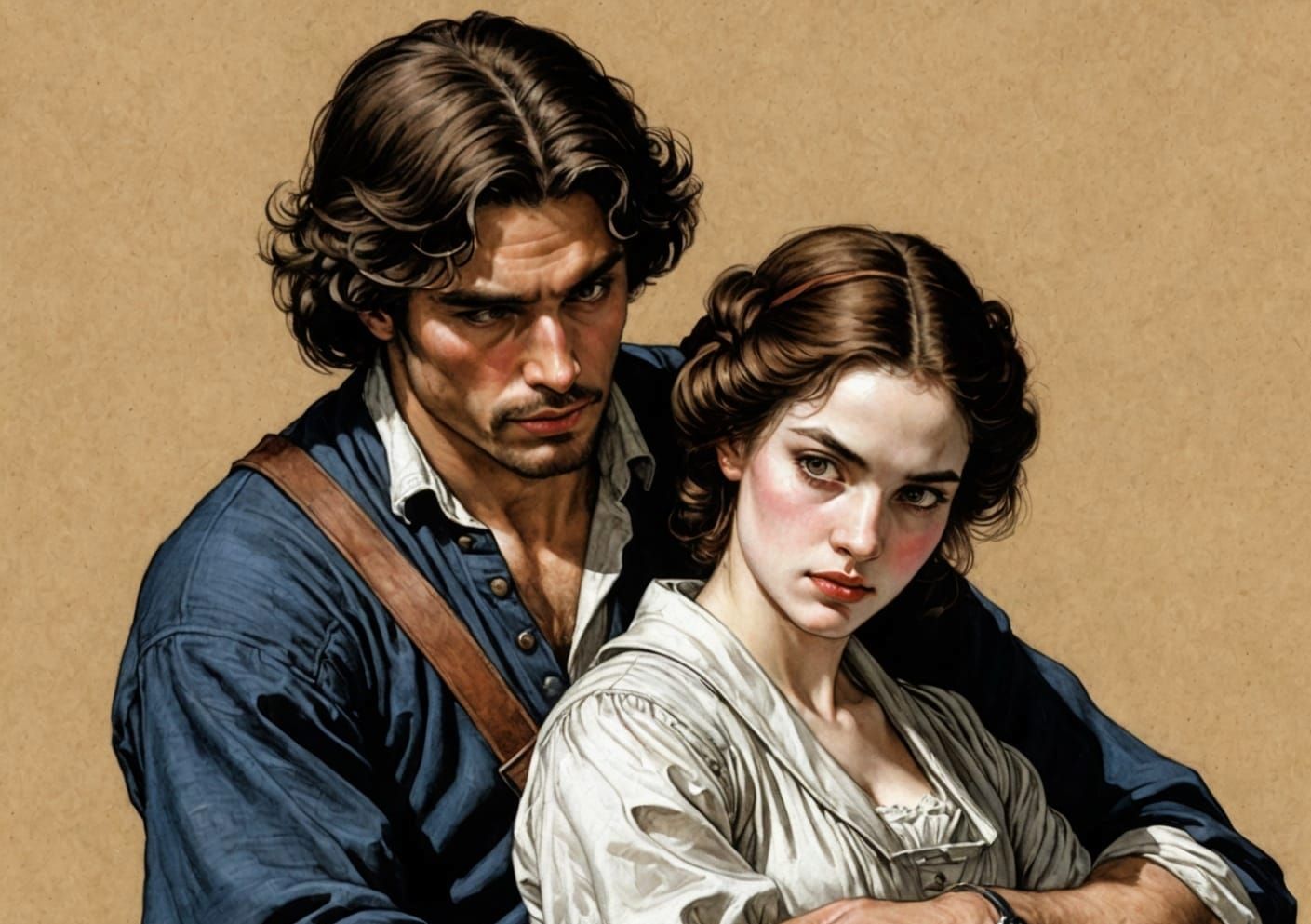 Woman Ascends Dungeon Stairs: Pen and Ink Art