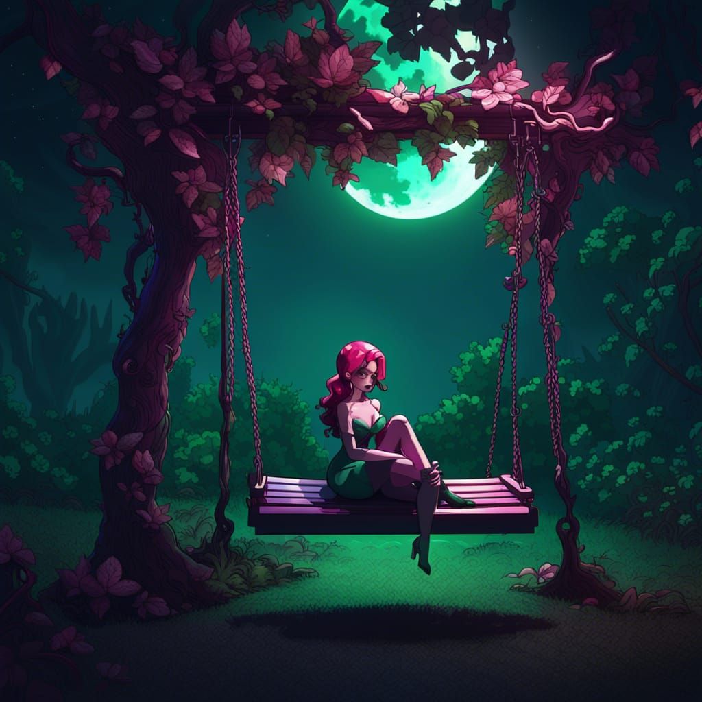 Poison Ivy in Overgrown Garden, Cel-Shaded Digital Art