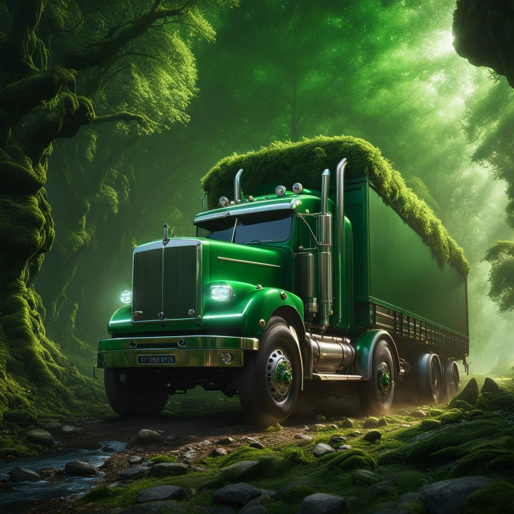 Long Green Truck: Detailed Matte Painting
