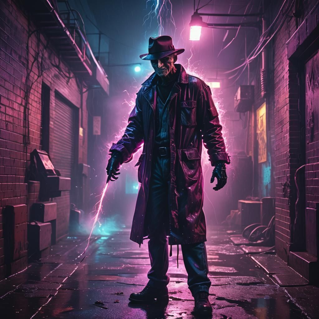 Freddy Krueger in Synthwave Neon Retro Alley