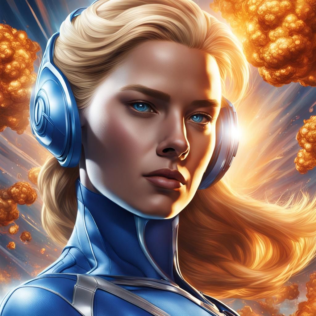 Invisible Woman Portrait in Hyperrealistic Splash Art