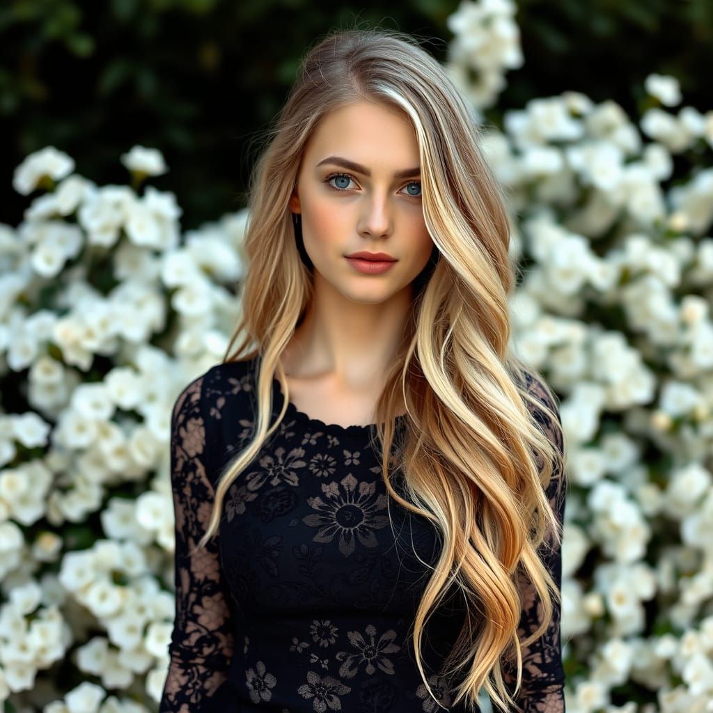 Ethereal Portrait of a Blonde Woman in Floral Lace