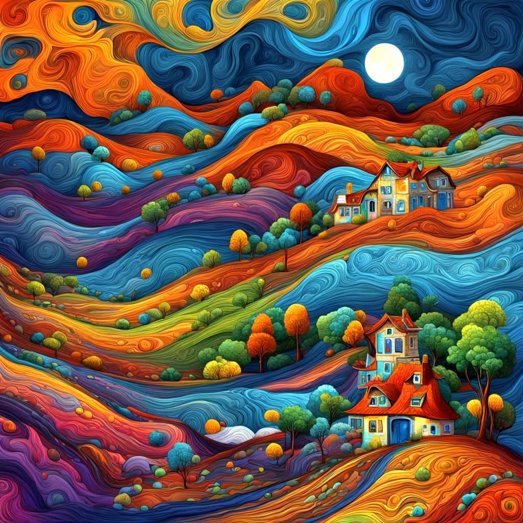 Vibrant Fractal Landscape in Extreme Impasto Style