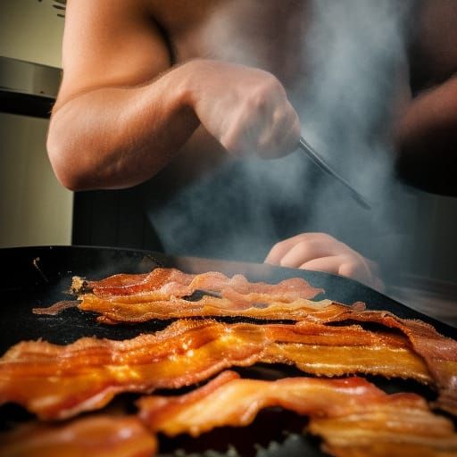 Hyperrealistic Crispy Bacon Sizzling in a Pan