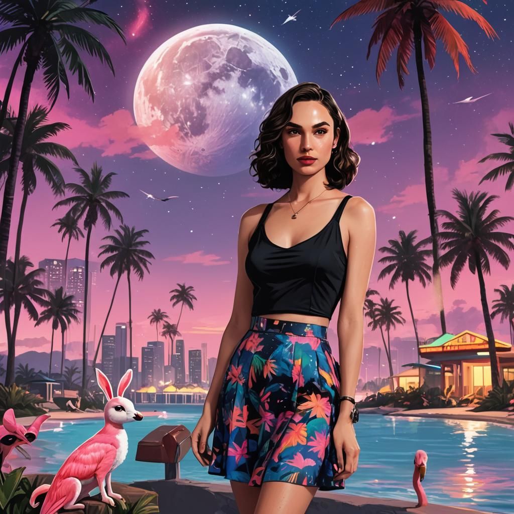 Retro Wave Portrait with Galaxy Top and Bunny Ears