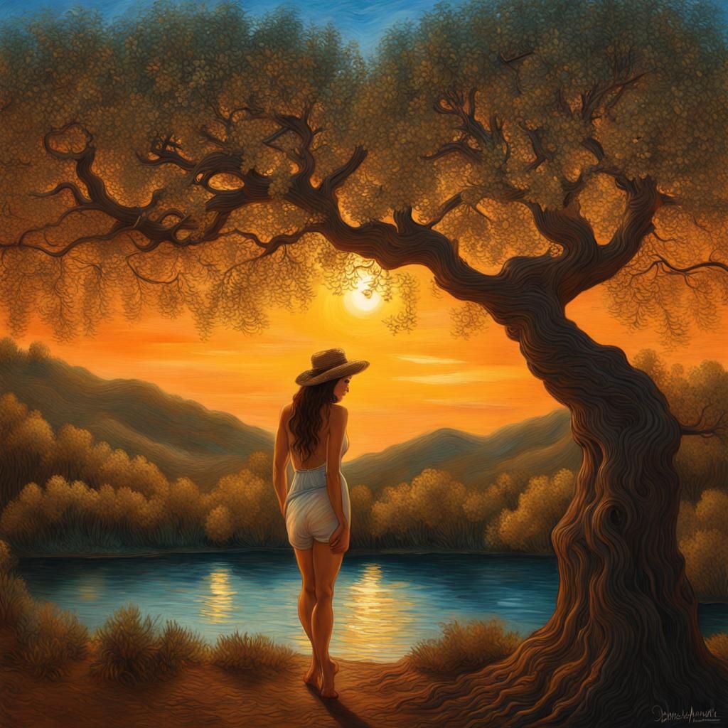 Surreal Paradise Landscape at Sunset in Fine Art Style