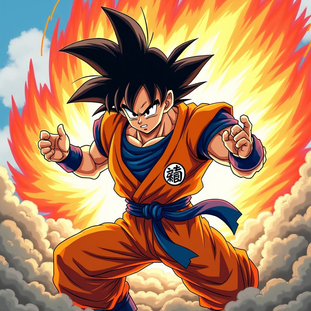 Goku Unleashes Kamehameha Wave in Anime Style