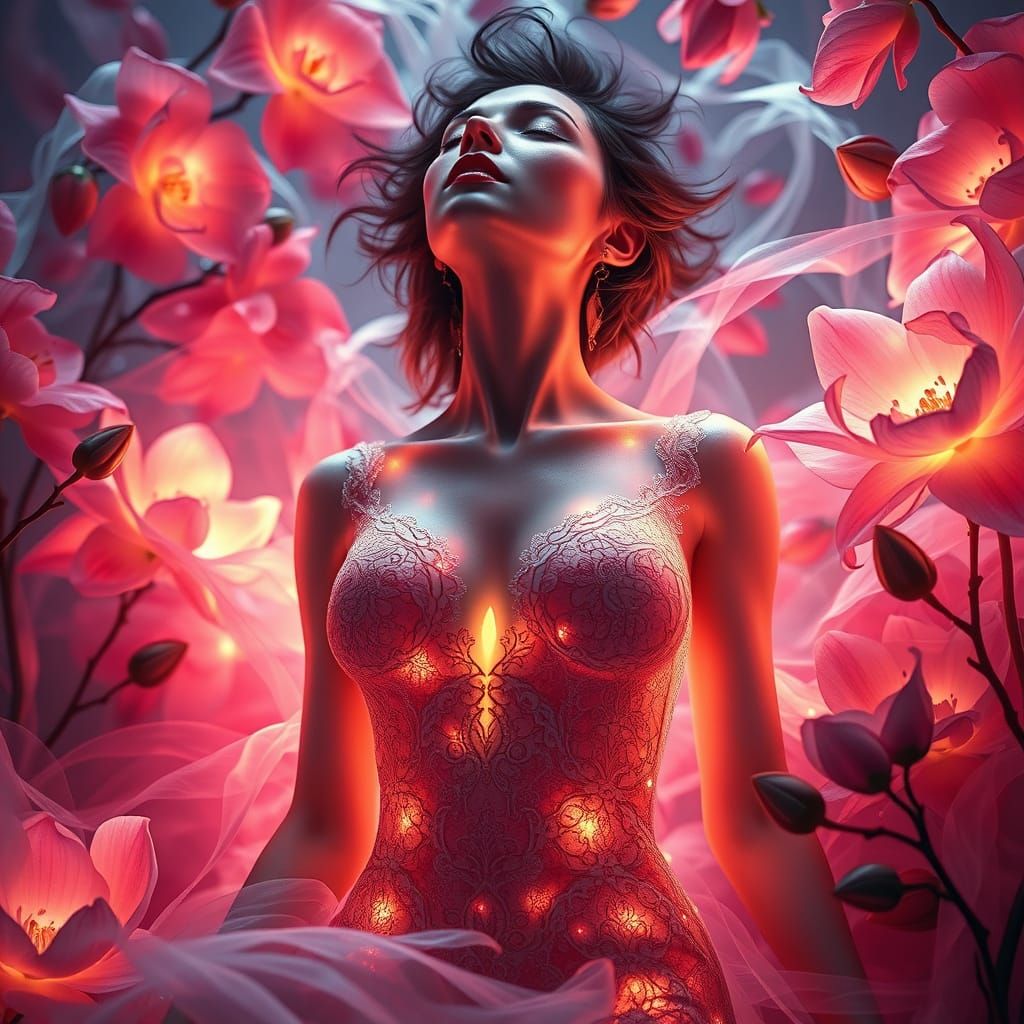 Skarlet in Lace Dress with Glowing Skin