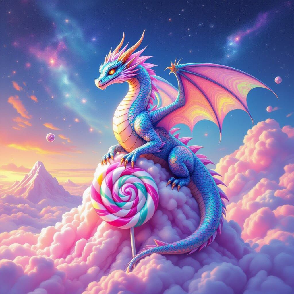 Dragon on Lollipop Mountain in Surreal Concept Art Style