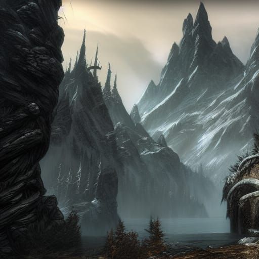 Detailed Skyrim Matte Painting in Deep Color