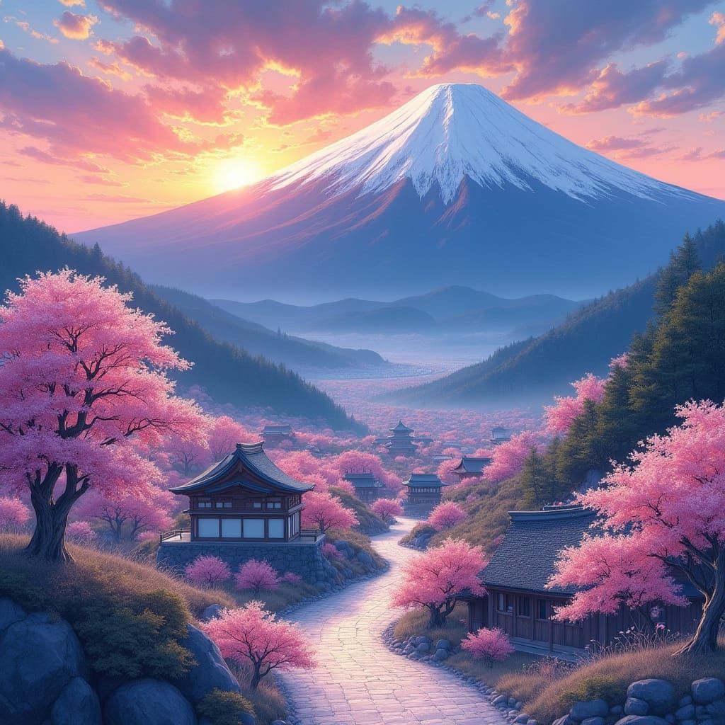 Surreal Sunrise in Japanese Alps, Blending Loish and James G...