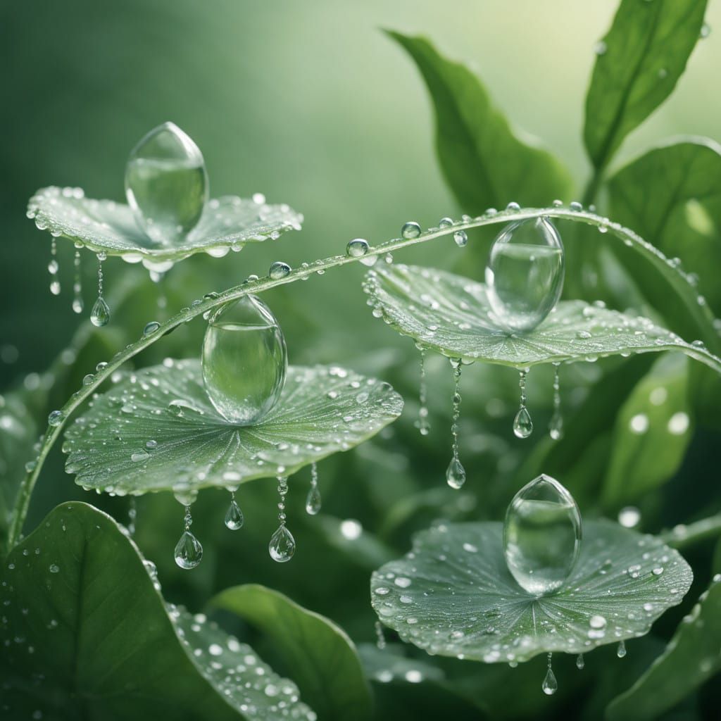 Dewdrops suspended in mid-air