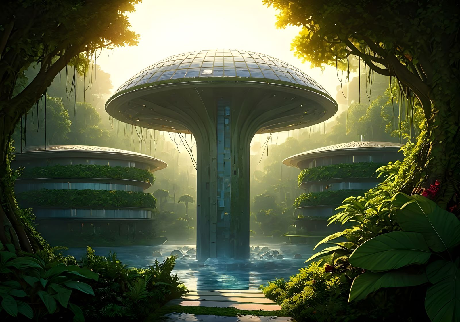 Solarpunk Rain-forest Town
