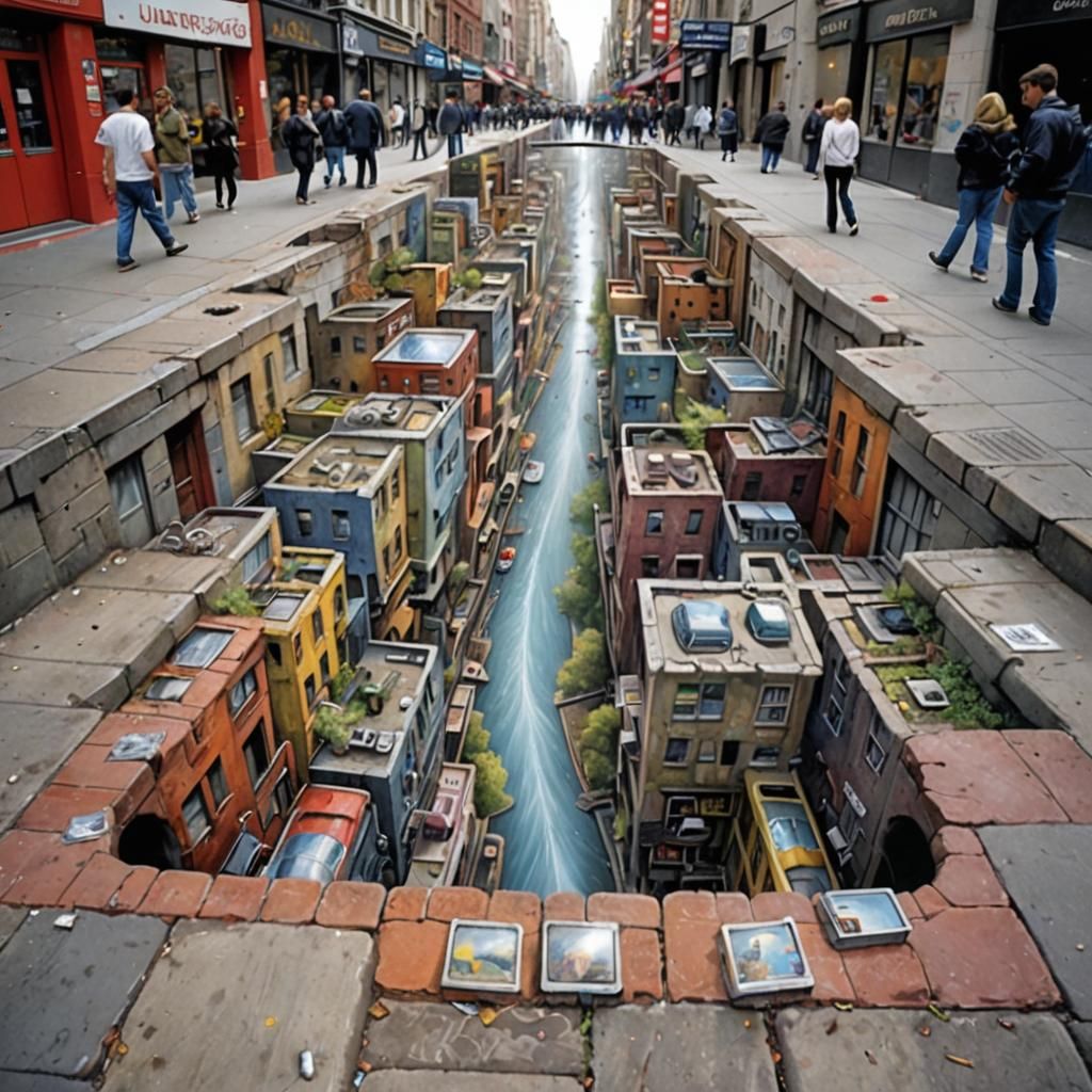 Surreal Street Art Illusion in Futuristic City