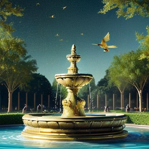Golden Fountain in Astral Garden Illustration
