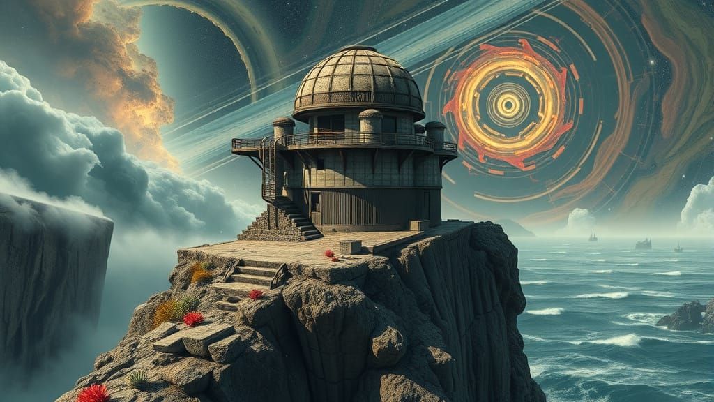 Abandoned Observatory on Alien Coast, Cosmic Horror Art