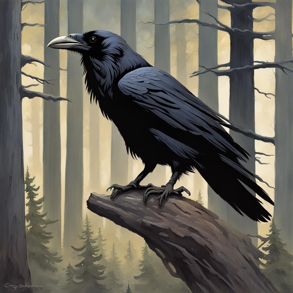 Native American Raven Figure Over Deforested Land