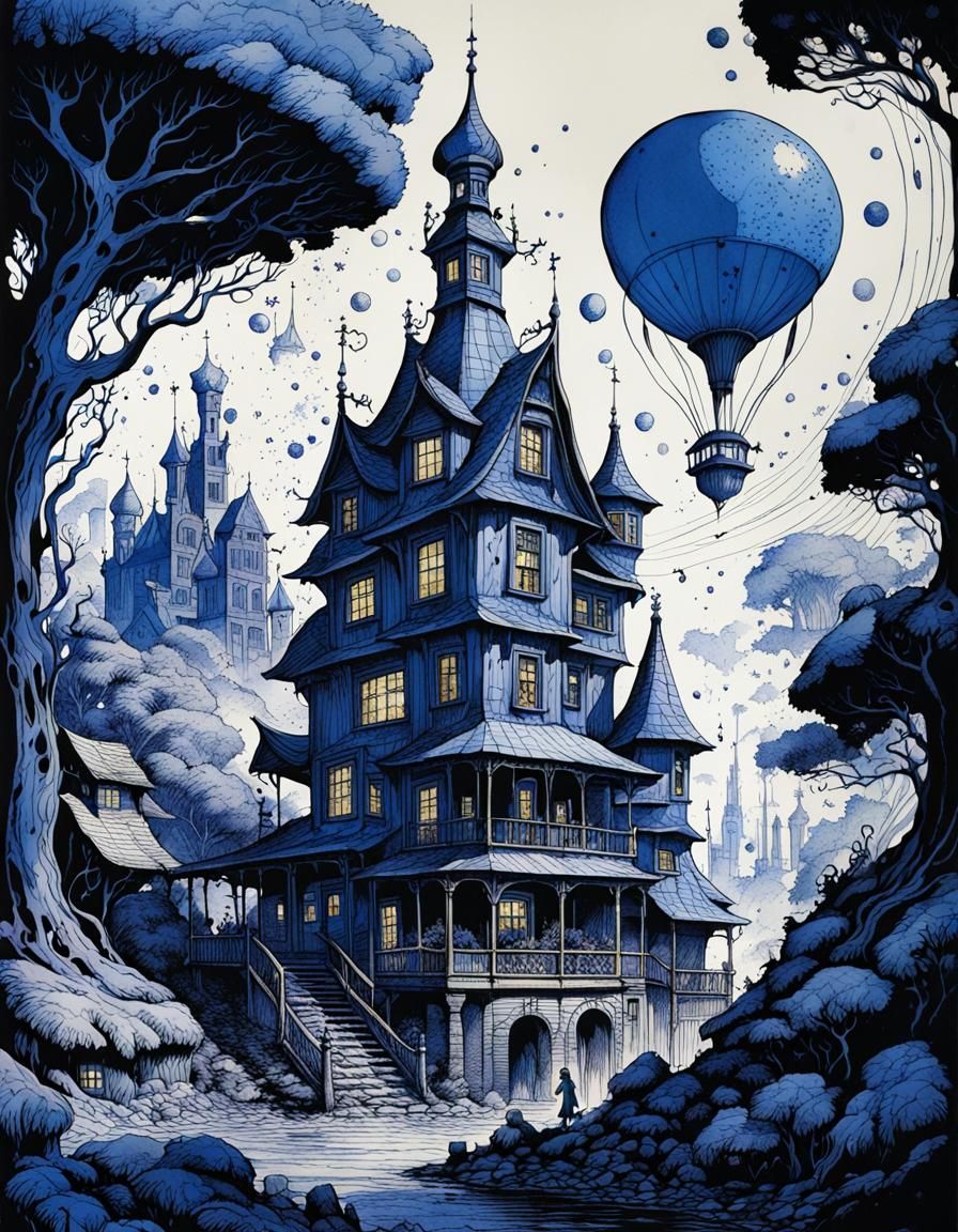 Charming Little Town: Art Nouveau Illustration