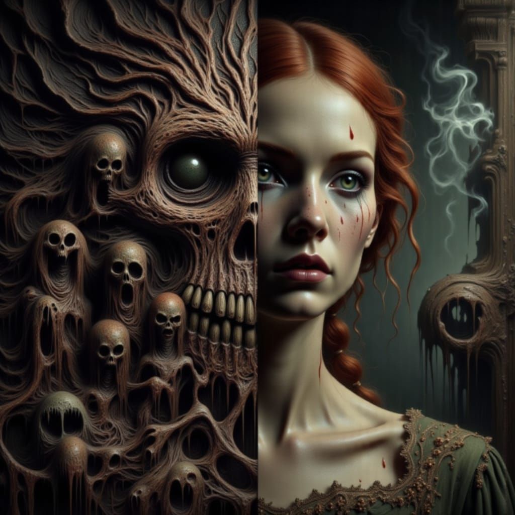 Zombie Woman with Red Hair and Sharp Teeth