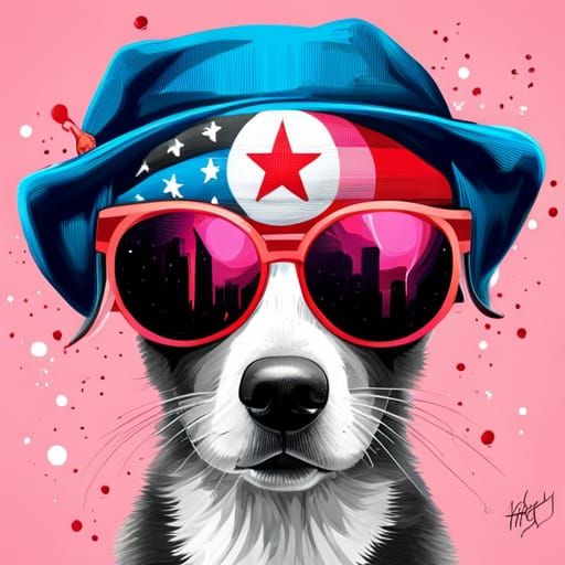 Puppy in Sunglasses: Graffiti Art with Cute Hat