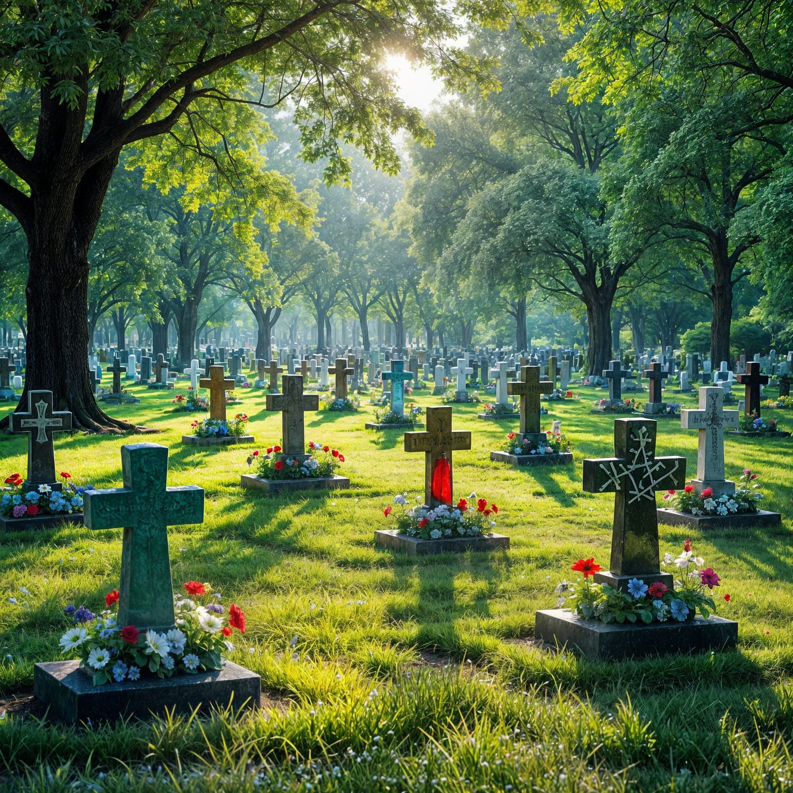 Hyperrealistic Cemetery With Sea Glass Gravestones