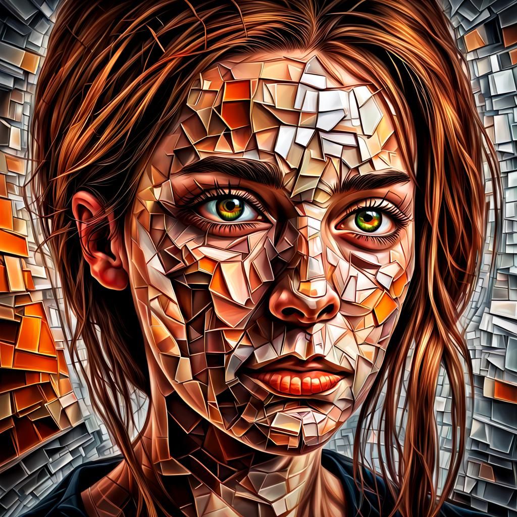 Distressed Woman: Cubist Art Deco Digital Portrait