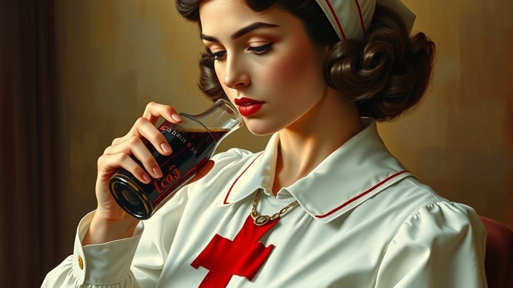 1940s Nurse Sipping Coke, Renaissance Style