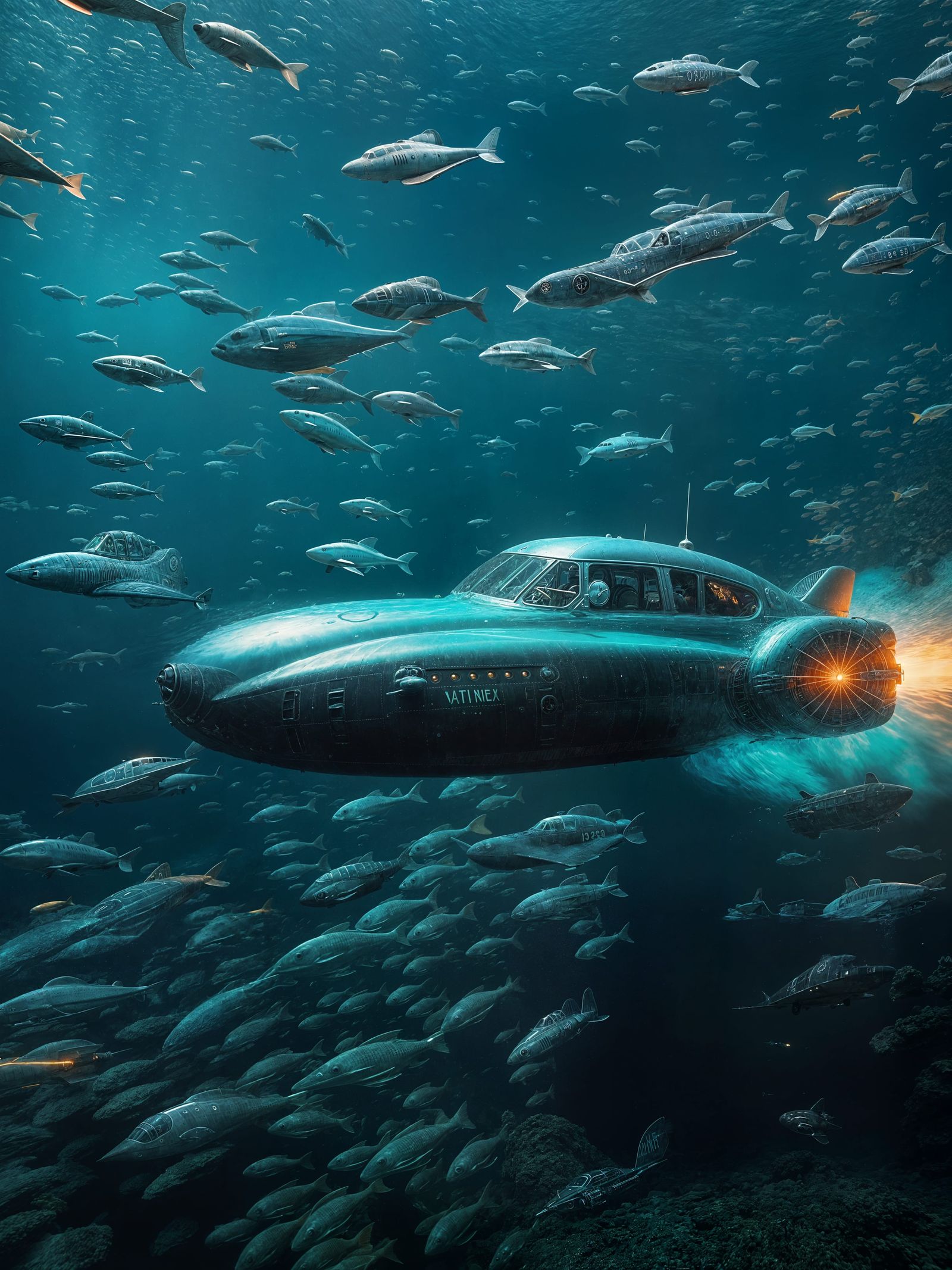 Vintage Steampunk Submarine Car Zooms Through Underwater Wor...