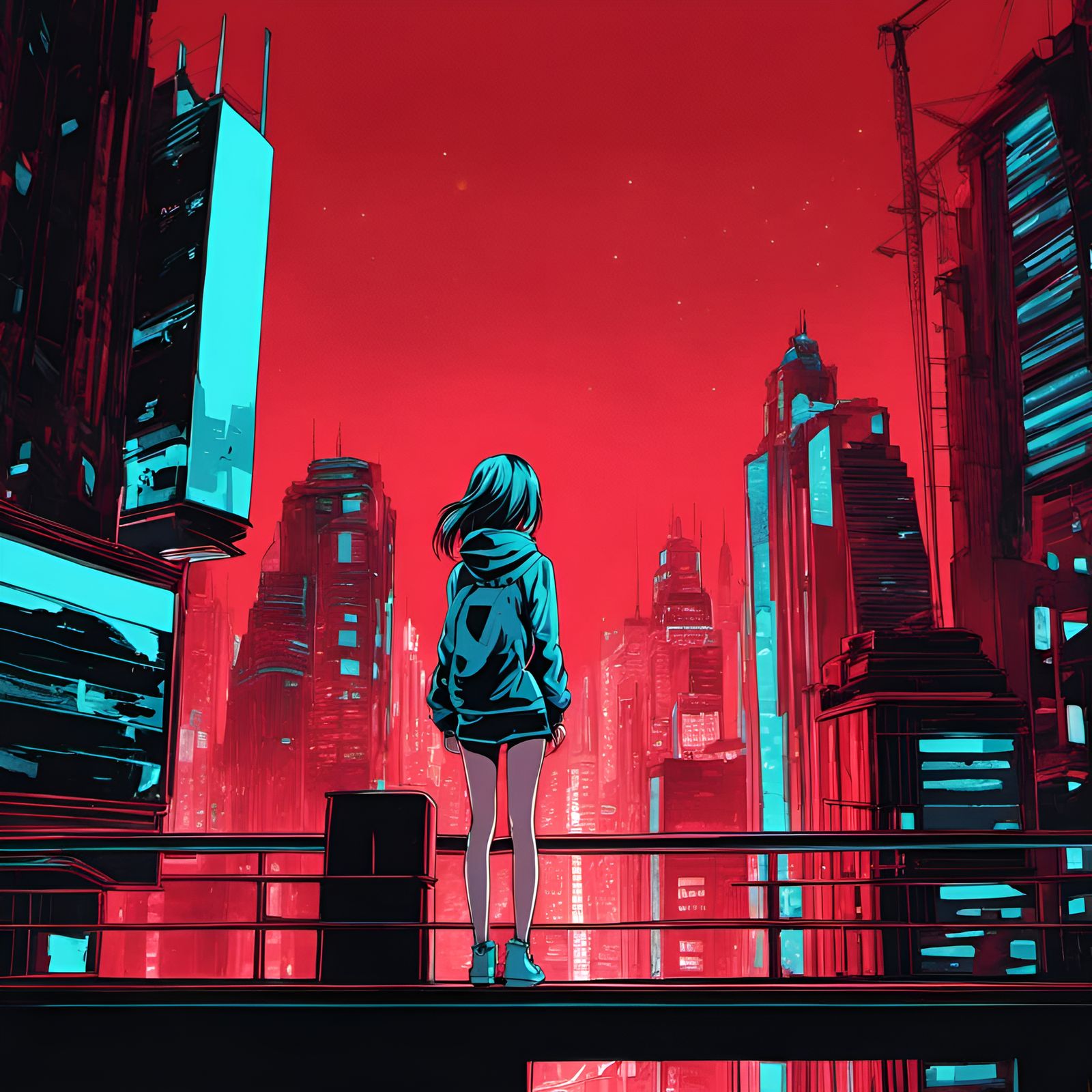 Girl in Anime Style Under Neon Lights