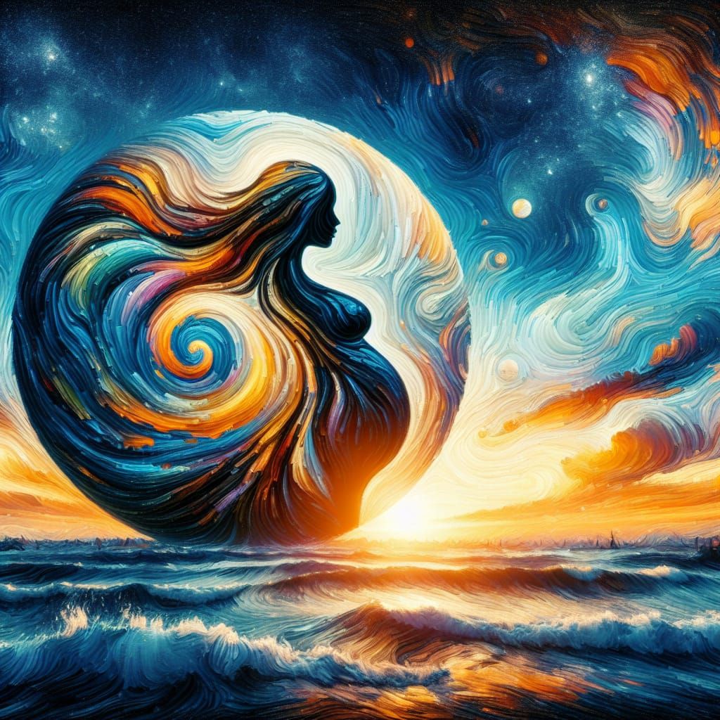 Surreal Moonlit Snail Goddess over Earthly Realm