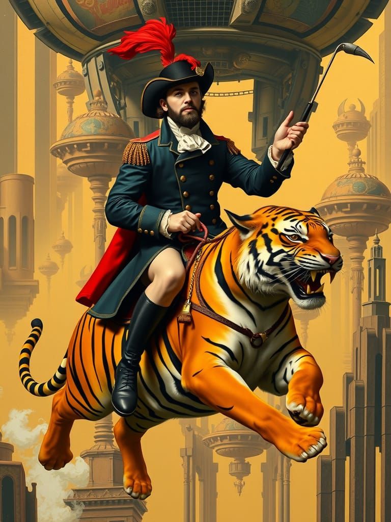Baron Munchausen Rides a Flying Tiger, Pop-Art Style