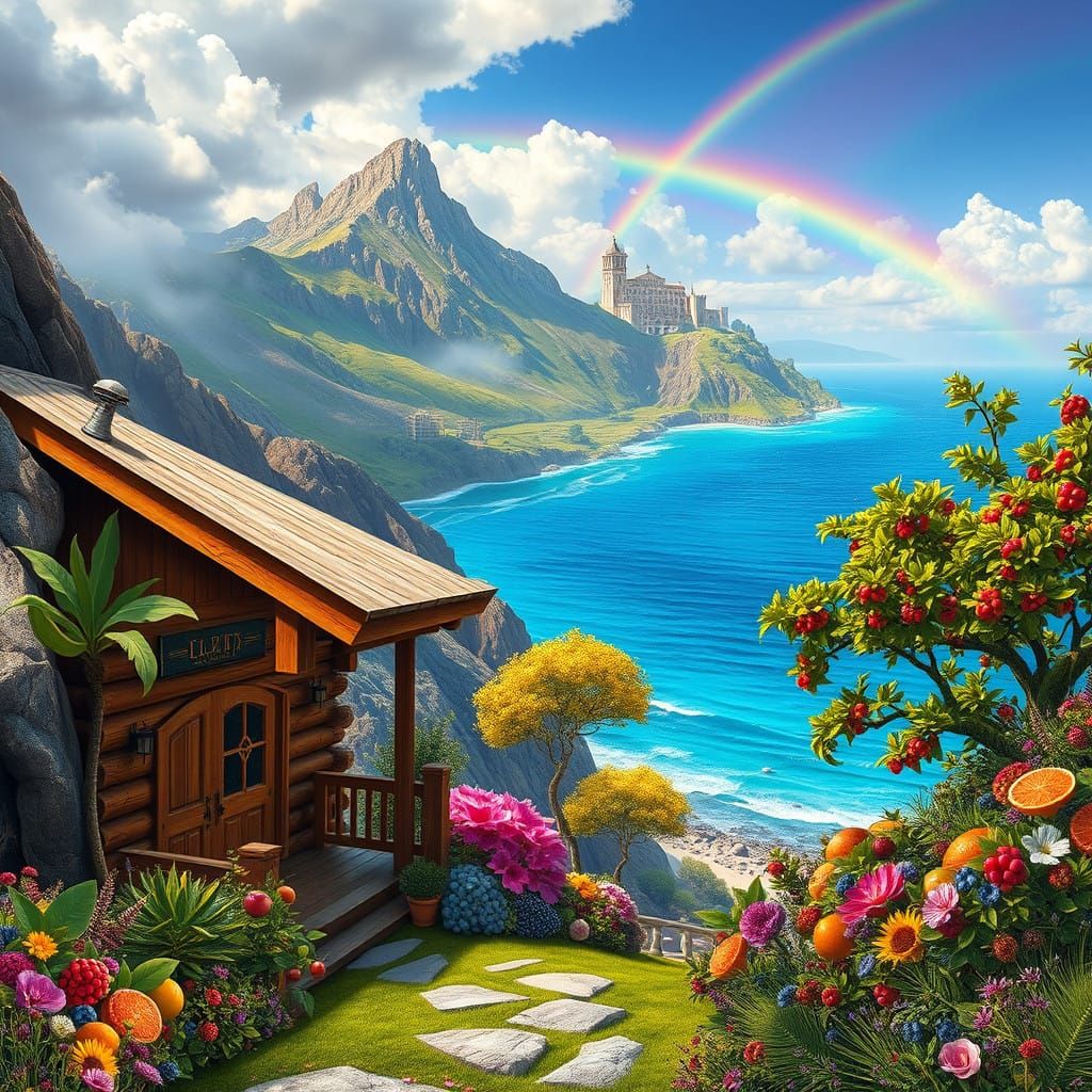 Heavenly Log Cabin Estate in Cyberpunk Style