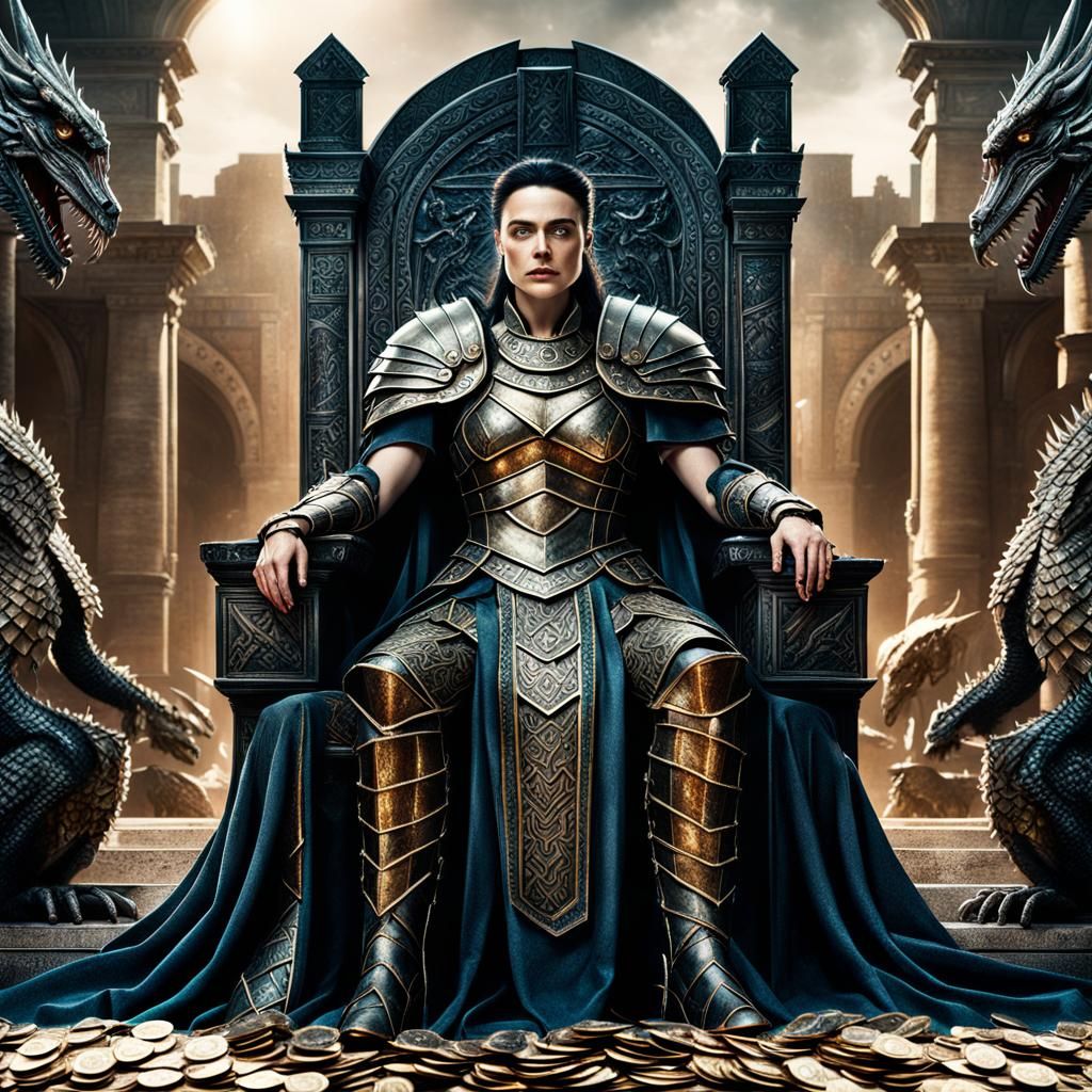 Roman Gladiator Queen with Dragons: Digital Art