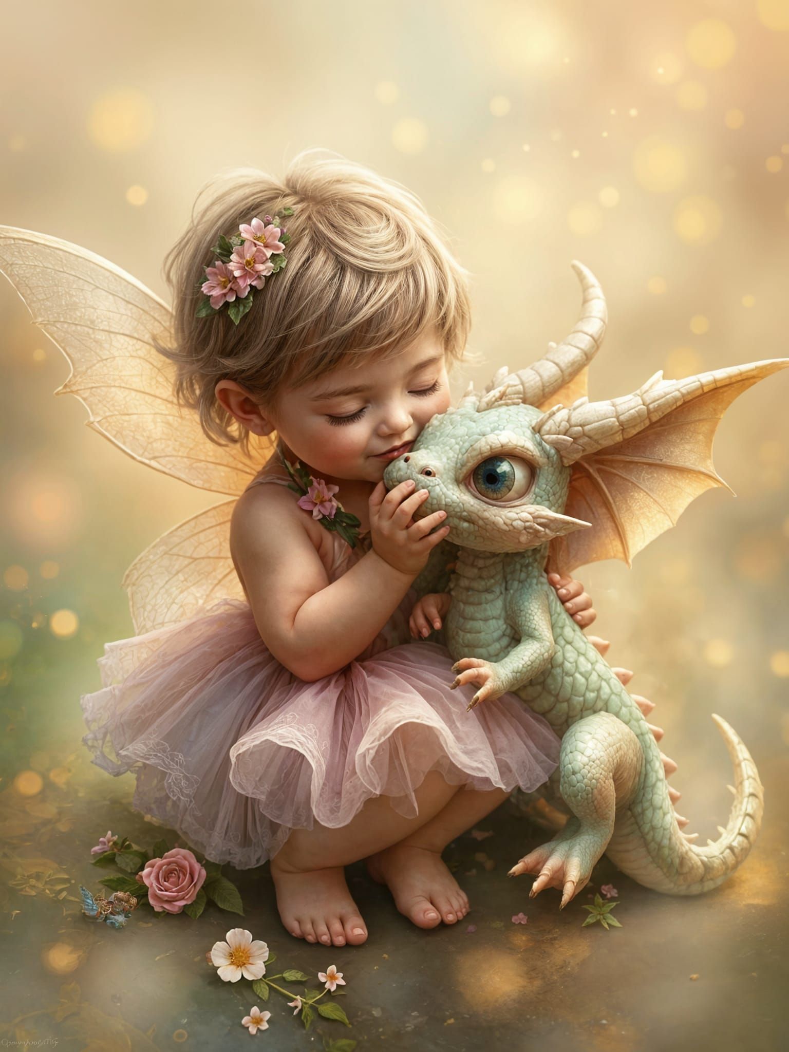 Fairy and Dragon Kiss in Ethereal Fantasy Style