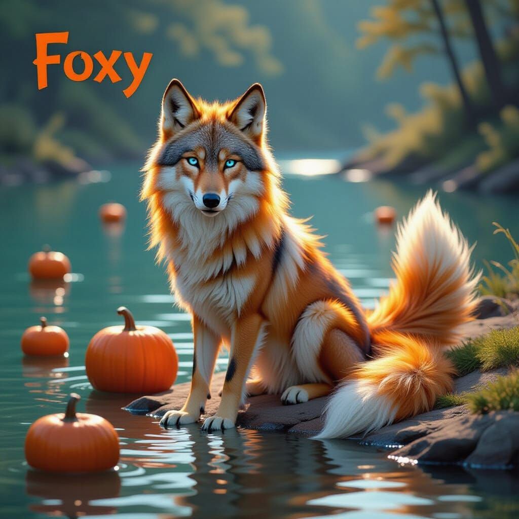 Foxy Wolf with Glittery Fur by Water