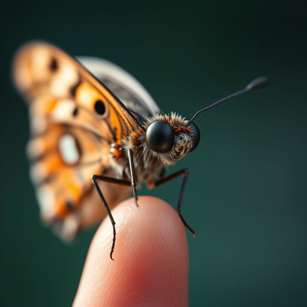 Butterfly Head on Finger Macro Shot