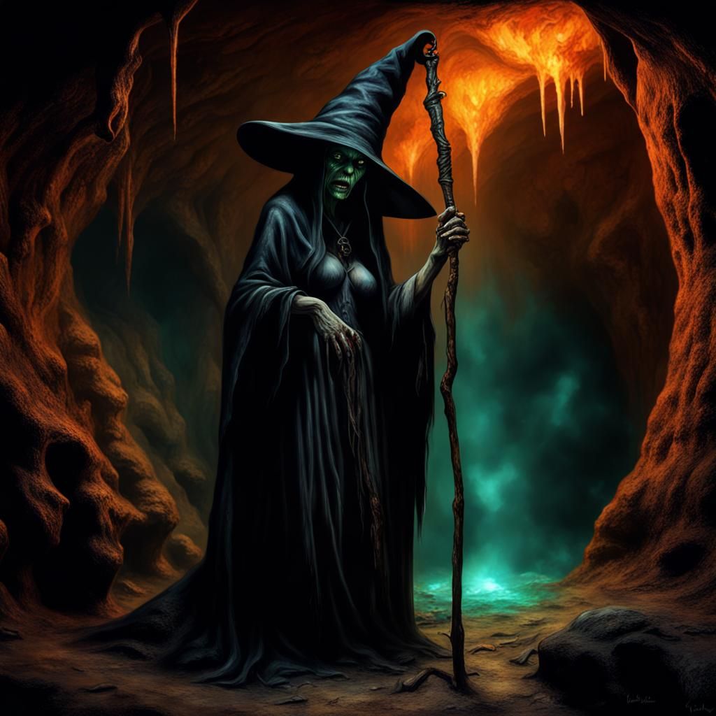 Unholy Witch in a Dark Cave: Airbrush Art