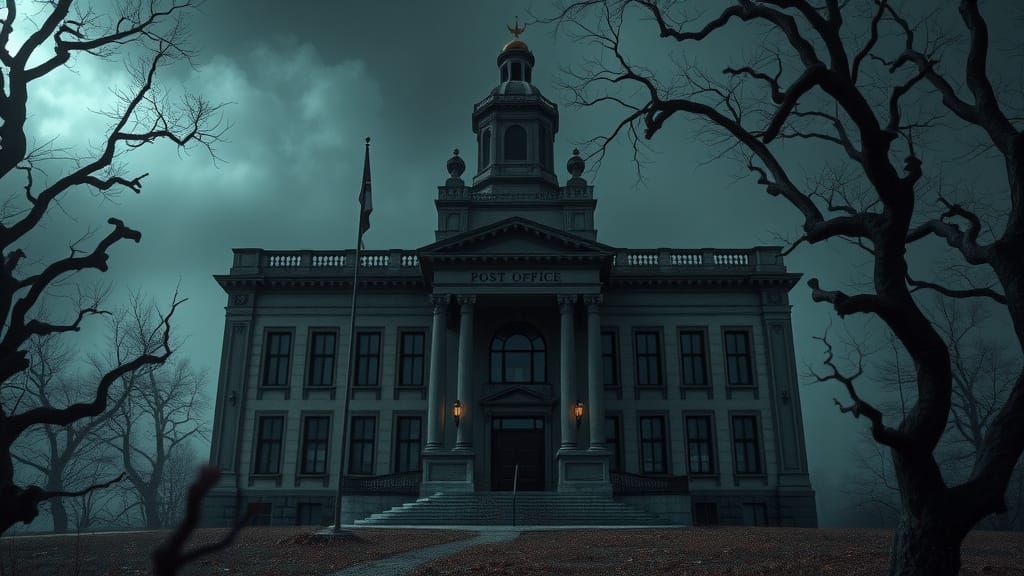 Ethereal Abandon: A Haunting Post Office Building in Dark, G...